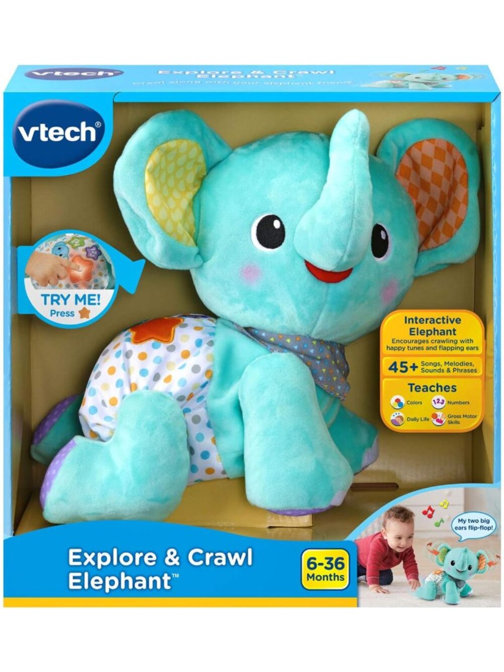 Vtech Explore &Crawl Elephant Interactive Musical Moving Plush Animal New in Box